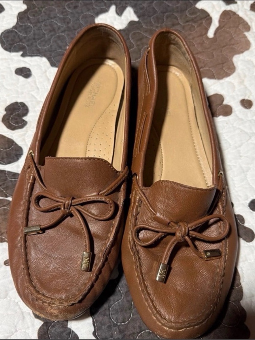 Michael Kors Brown Leather Bow Moccasin Flats